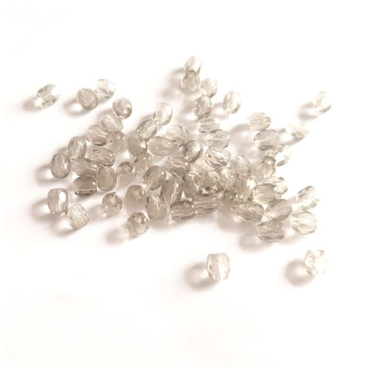 3mm Grey Transparent Czech Fire Polished Bead  - Pack of 100
