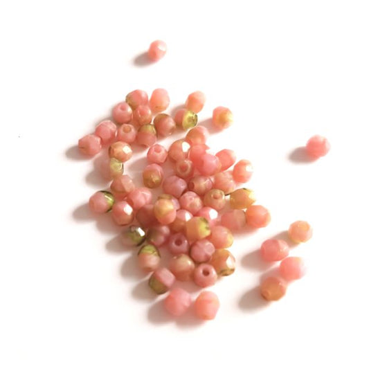 3mm Pink Vintage Silk Mix Czech Fire Polished Bead  - Pack of 100