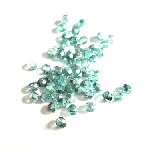 4mm Aqua  Apollo Czech Fire Polished Bead  - Pack of 100