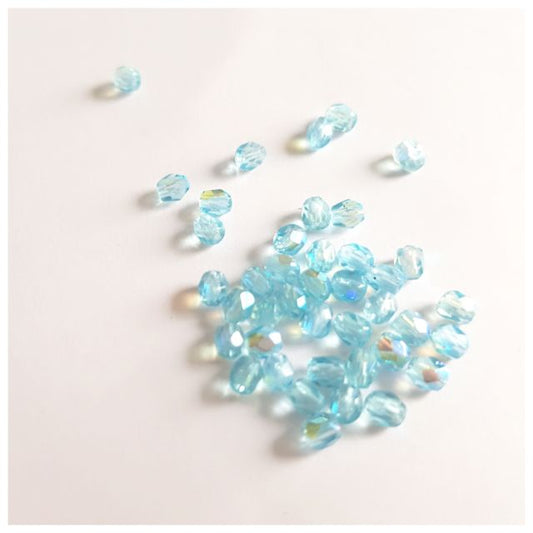 4mm Aquamarine AB Czech Fire Polished Bead  - Pack of 100