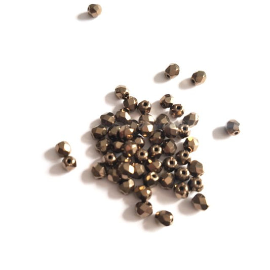 4mm Metallic Bronze Czech Fire Polished Bead  - Pack of 100