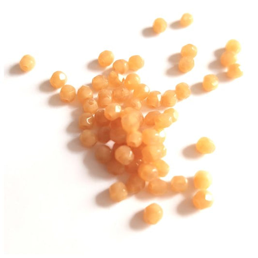 4mm Camel Opalino Czech Fire Polished Bead  - Pack of 100