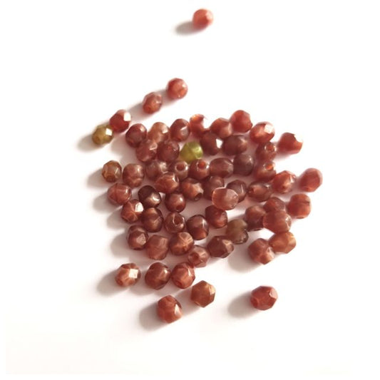 4mm Brown Silk Czech Fire Polished Bead  - Pack of 100