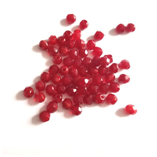 4mm Red Dark Opalino Czech Fire Polished Glass Bead - Pack of 100
