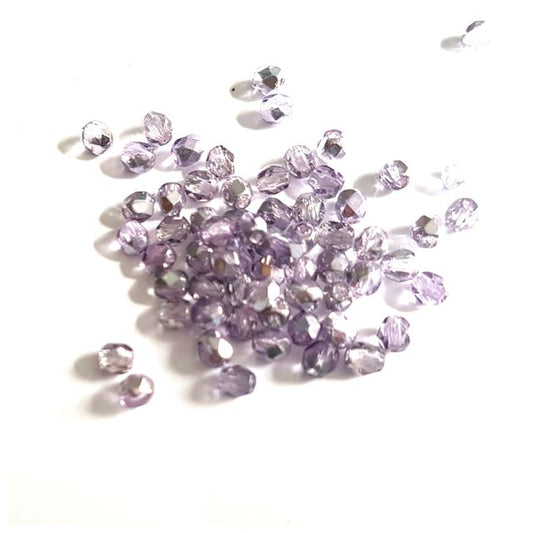 4mm Lilac Apollo Czech Fire Polished Bead  - Pack of 100