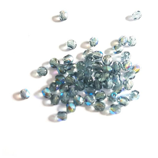 4mm Blue Montana AB Czech Fire Polished Bead - Pack of 100