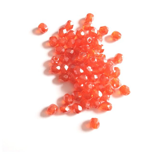 4mm Orange Lustred Czech Fire Polished  Bead - Pack of 100