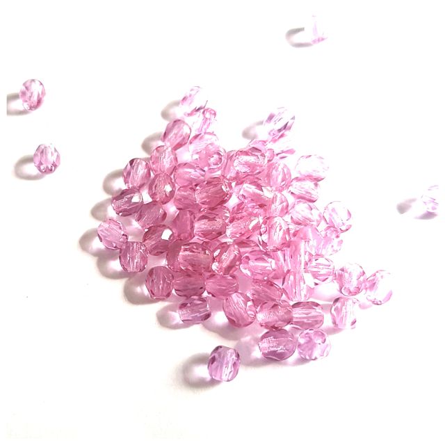 4mm Rose Transparent Czech Fire Polished Bead