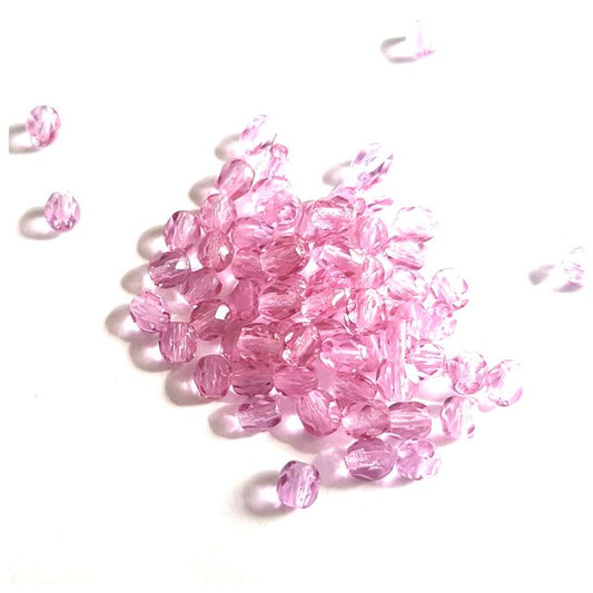 4mm Rose Transparent Czech Fire Polished Bead  - Pack of 100