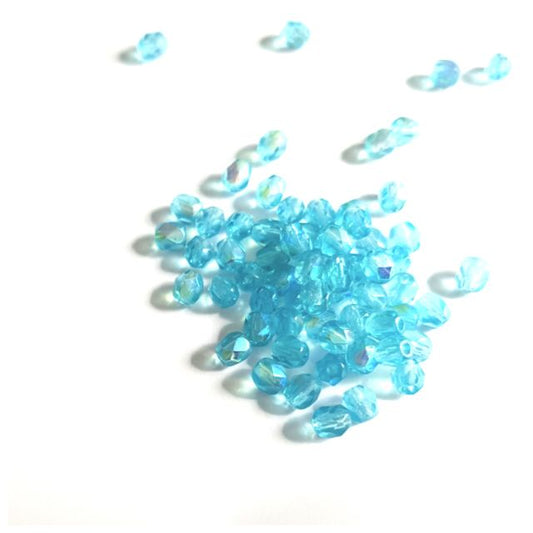 3mm AB Aquamarine Czech Fire Polished Bead  - Pack of 100