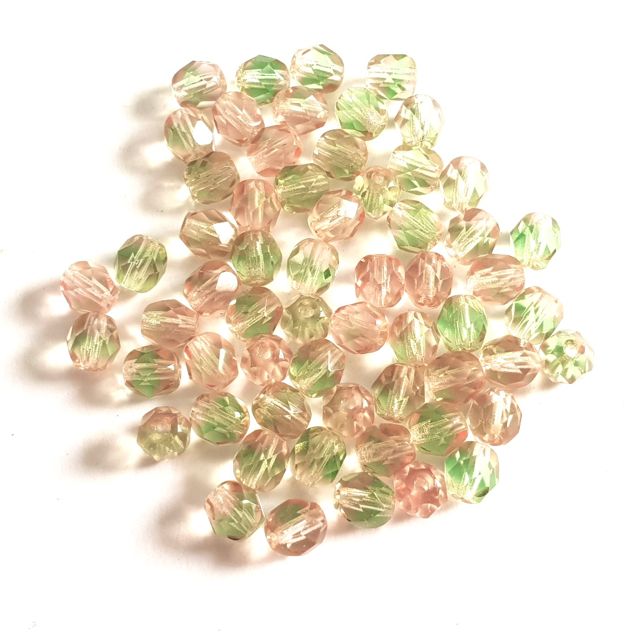 6mm Pink Green Mix Czech Fire Polished Bead