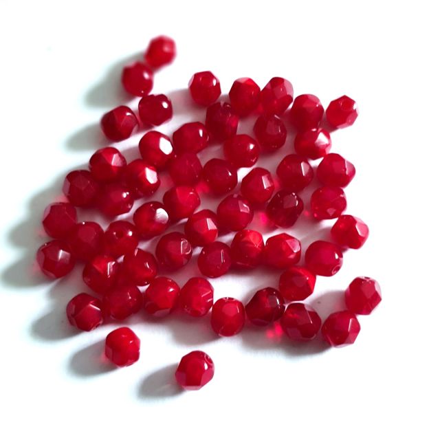 6mm Red Cherry Opalino Czech Fire Polished Bead | Pack of 50