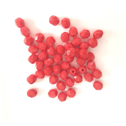 6mm Red Coral Opaque Czech Fire Polished Bead