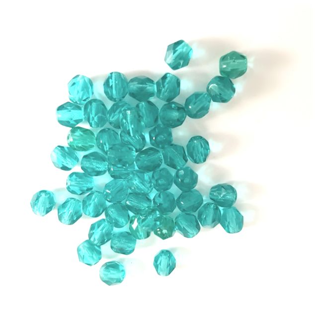 6mm Teal Transparent Czech Fire Polished Bead
