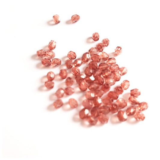 3mm Rust Transparent Czech Fire Polished Bead  - Pack of 100