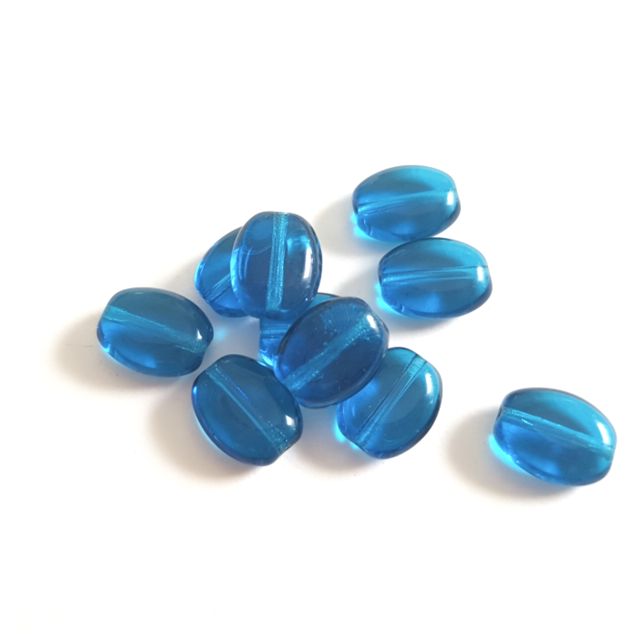Flat Oval 11x9mm Turquoise Transparent Czech Glass Bead | Pack of 25