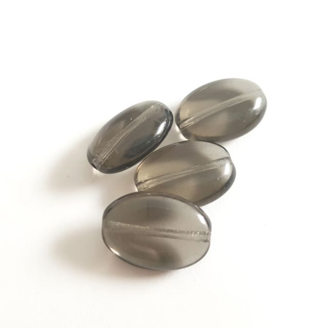 Flat Oval 19x13mm Grey Transparent Czech Glass Bead | Pack of 10