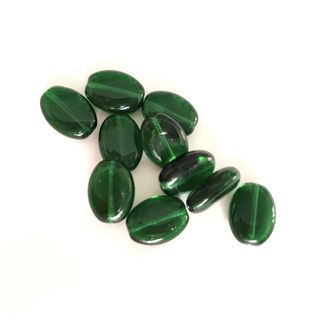 Flat Oval 15x11mm Emerald Green Czech Glass Bead