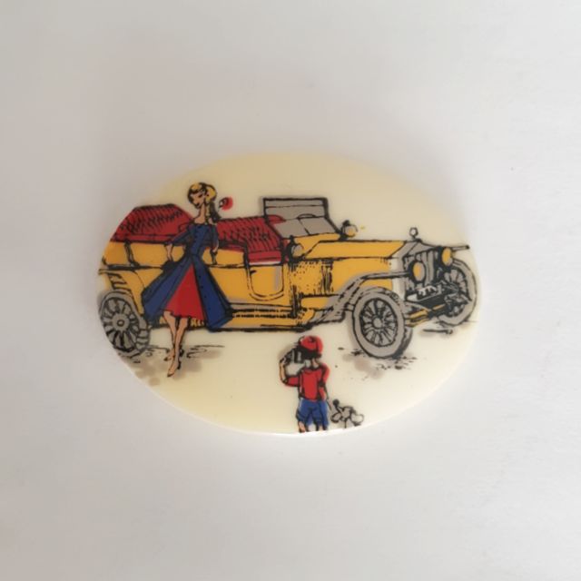 Flatback Limoges 40x30mm Decal Yellow Car Scene