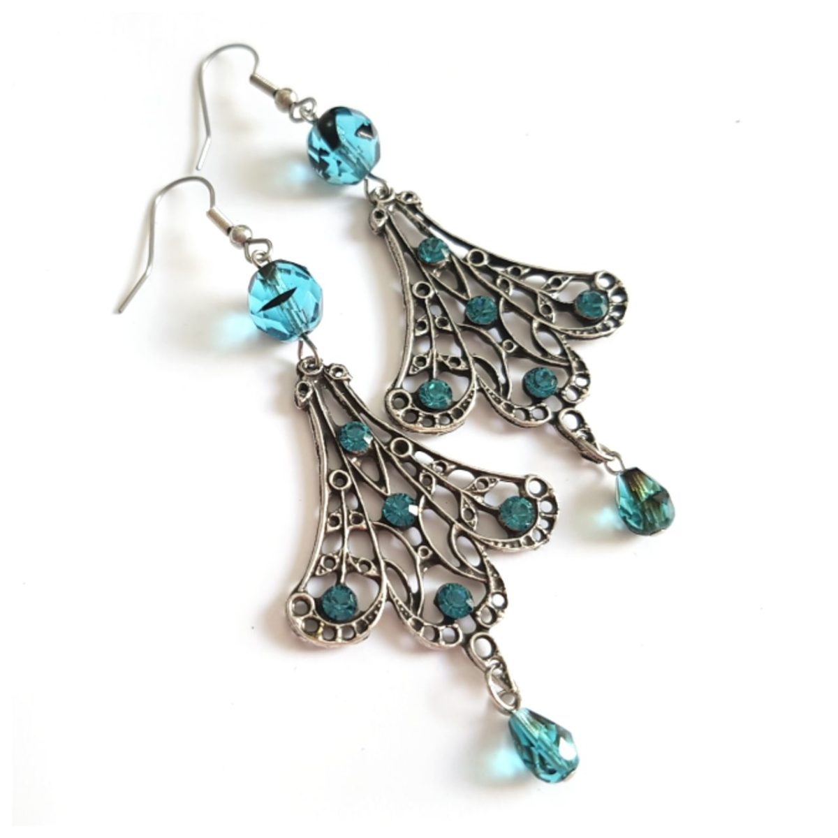 Femme Luxe Earrings Fluted Drop Swarovski Crystal Antique Silver Indicolite