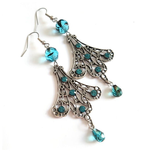 Femme Luxe Earrings Fluted Drop Swarovski Crystal Antique Silver Indicolite