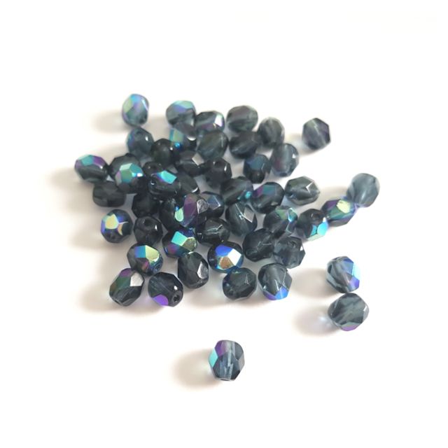 6mm Blue Montana AB Czech Fire Polished Bead