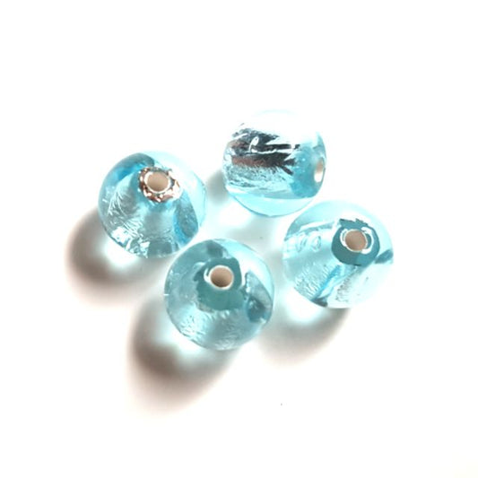 Handmade Czech Foil Glass Bead 8mm Aquamarine