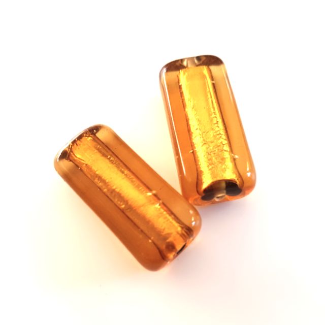 Handmade Czech Foil Glass Bead Rectangle 20x10mm Topaz