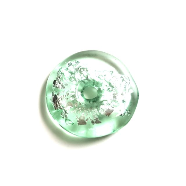 Handmade Czech Foil Glass Donut 20mm Mint