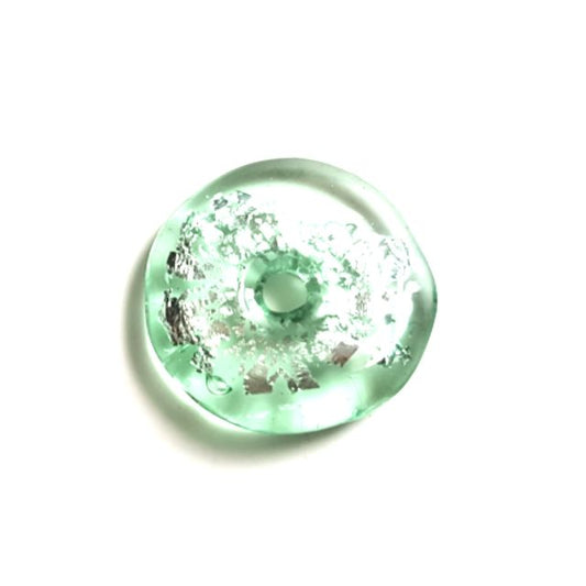 Handmade Czech Foil Glass Donut 20mm Mint