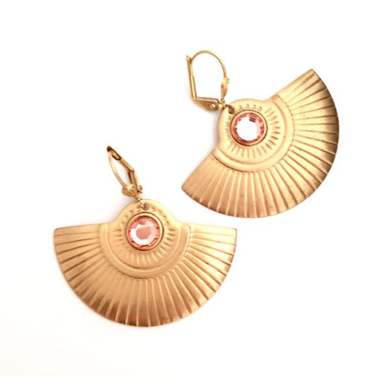 Femme Earring Deco Fan Swarovski Crystal Peach