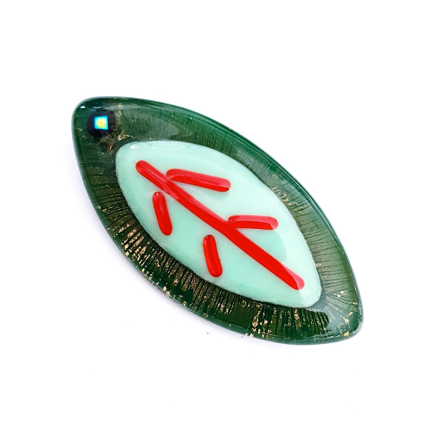 Glass Brooch Handpainted Abstract Leaf