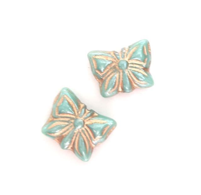 Aqua Butterfly 13x10mm Gold Czech Glass Bead