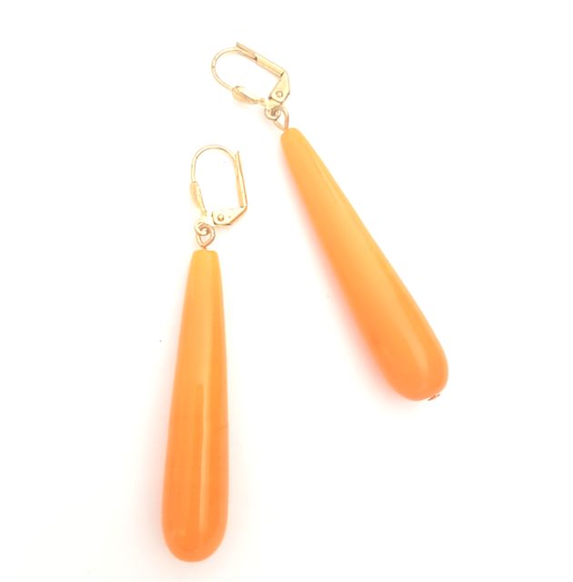 Handmade Glass Tear Drop Earrings Pumpkin