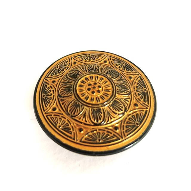 Czech Glass Button Deco Mandala 36mm 16" Black Gold