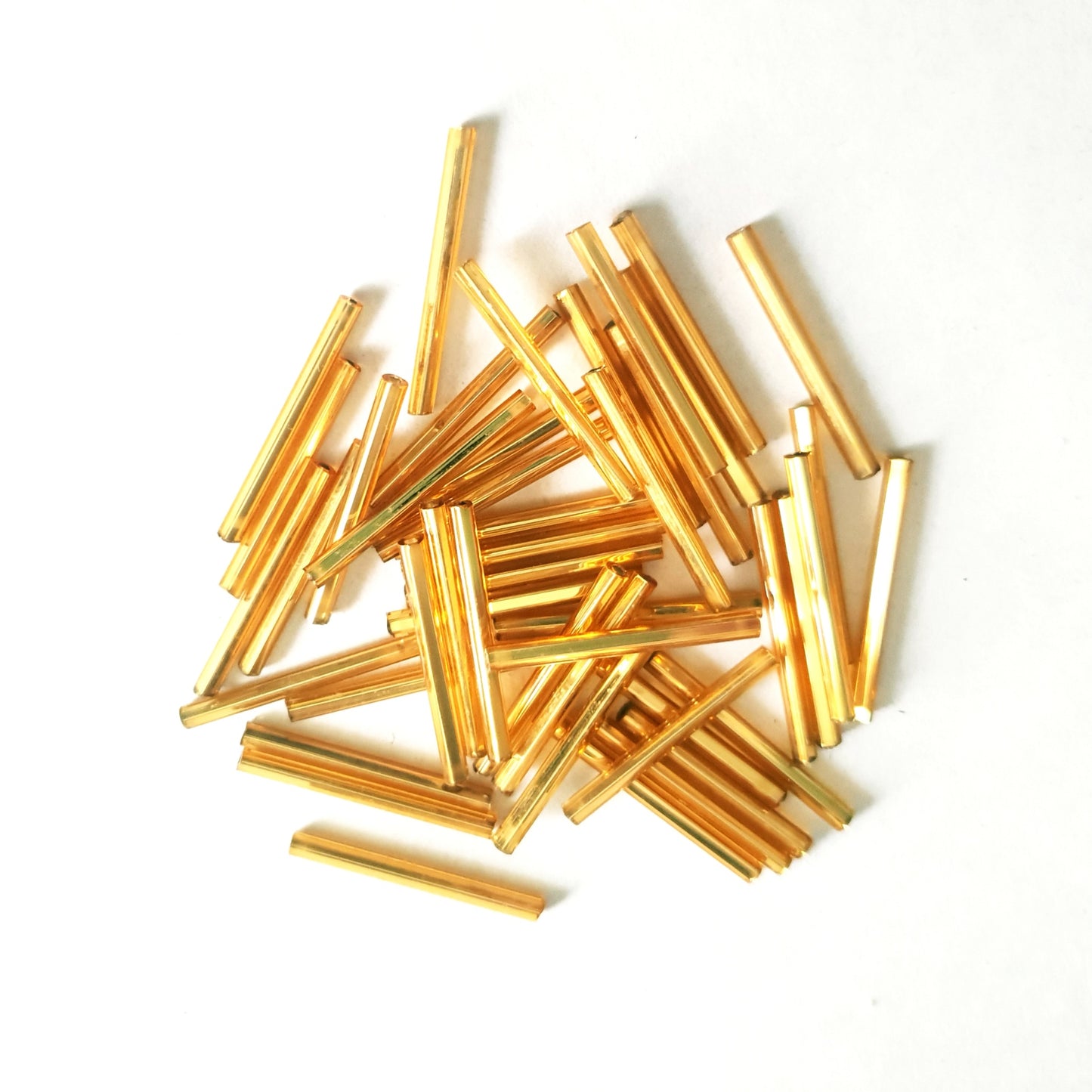 Bugle Bead Czech Glass Gold Silver Lined 25mm