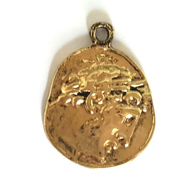 Charm Coin Old Greek Style Gold 20mm w Loop Reversible
