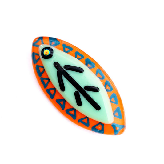 Glass Brooch Handpainted Abstract Leaf