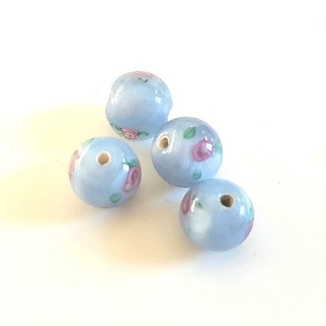 Handmade Czech Rose Glass Bead 8mm Light Blue