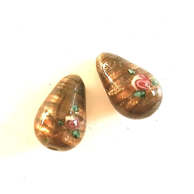 Handmade Czech Rose Glass Drop Bead 14x9mm Aventurina