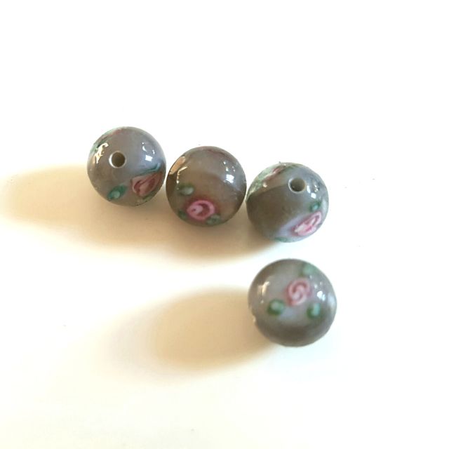 Handmade Czech Rose Glass Bead 8mm Grey