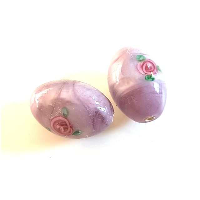 Handmade Czech Rose Glass Bead Oval 15x10mm Light Purple