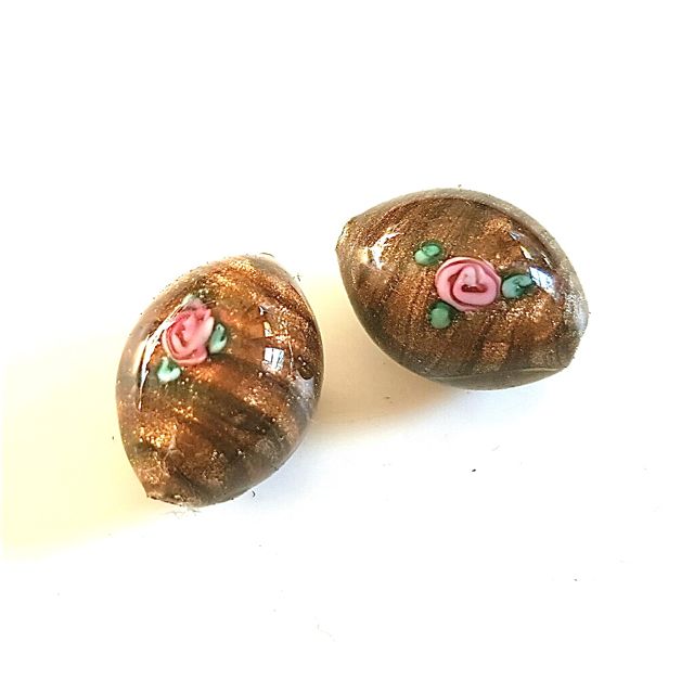 Handmade Czech Rose Glass Oval Bead 15x10mm Aventurina