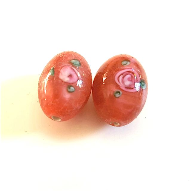 Handmade Czech Rose Glass Bead Oval 15x10mm Vintage Pink