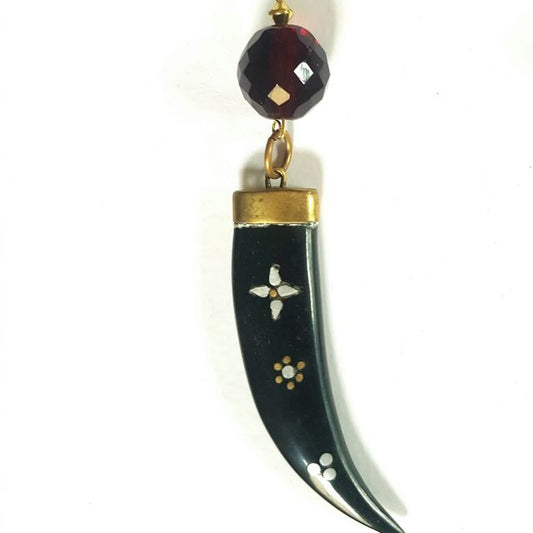 Boheme Gypsy Pendant Talisman Horn and Crystal Garnet