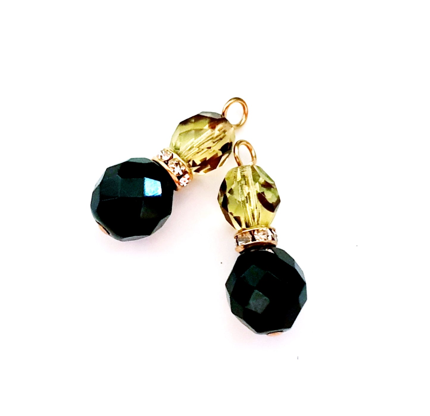 Animal Print Beaded Pendant Crystal Drop with Diamante Rondell Gold Zebra Chartreuse