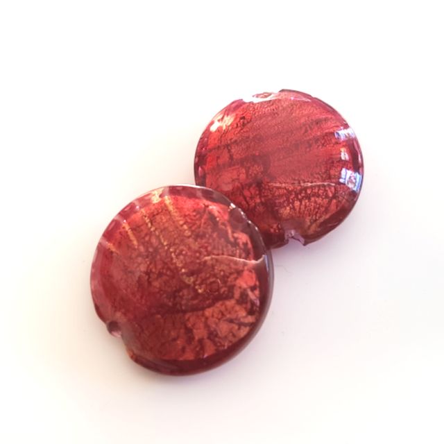 Handmade Glass Foil Domed Lentil Watermelon Bead 24mm