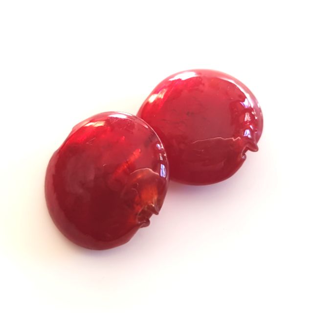 Handmade Glass Foil Domed Lentil Red Bead 24mm