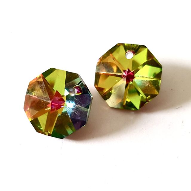 Machine Cut Czech Preciosa Octagon Drop Pendant Vitrail Medium 14mm