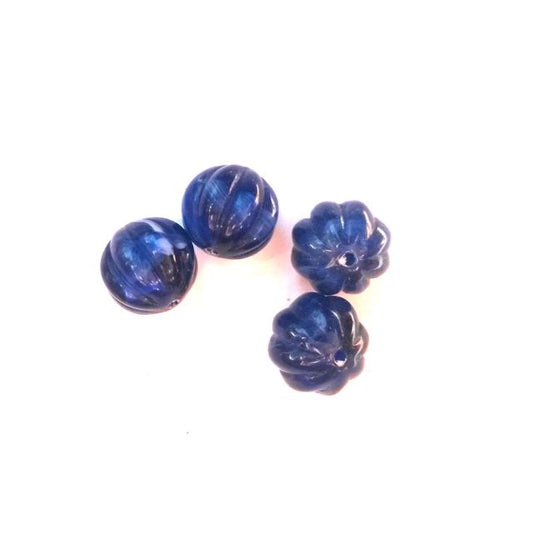 Lucite Bead Navy Blue White Speckled Round Grooved 14mm